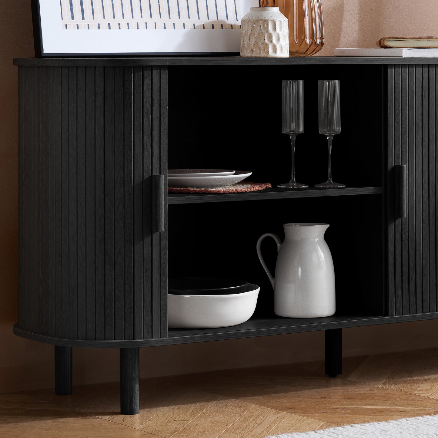 Axel 2 Door Black Fluted Sideboard