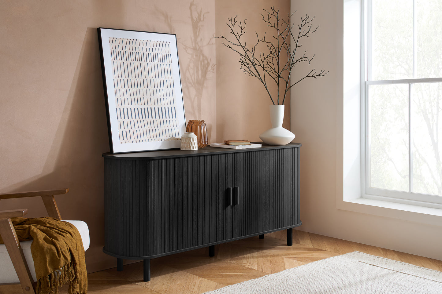 Axel 2 Door Black Fluted Sideboard