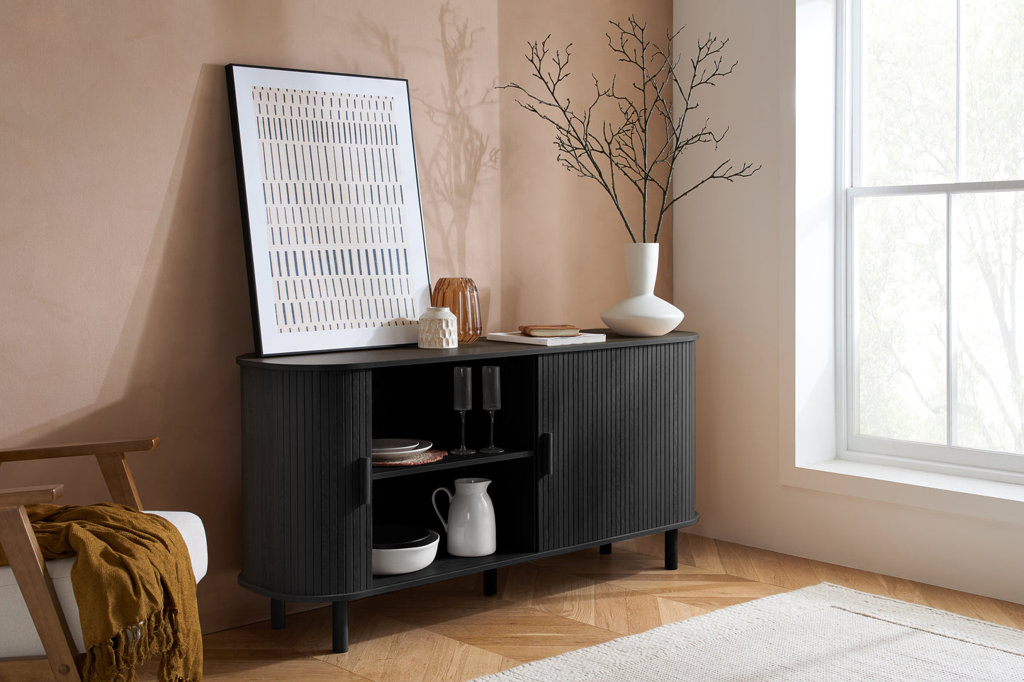 Axel 2 Door Black Fluted Sideboard