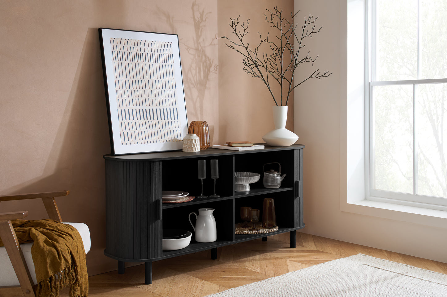 Axel 2 Door Black Fluted Sideboard