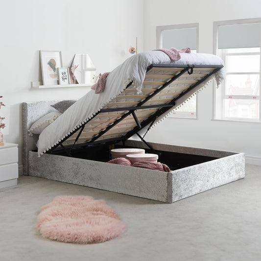 Berlin Ottoman Bed Steel Crushed Velvet