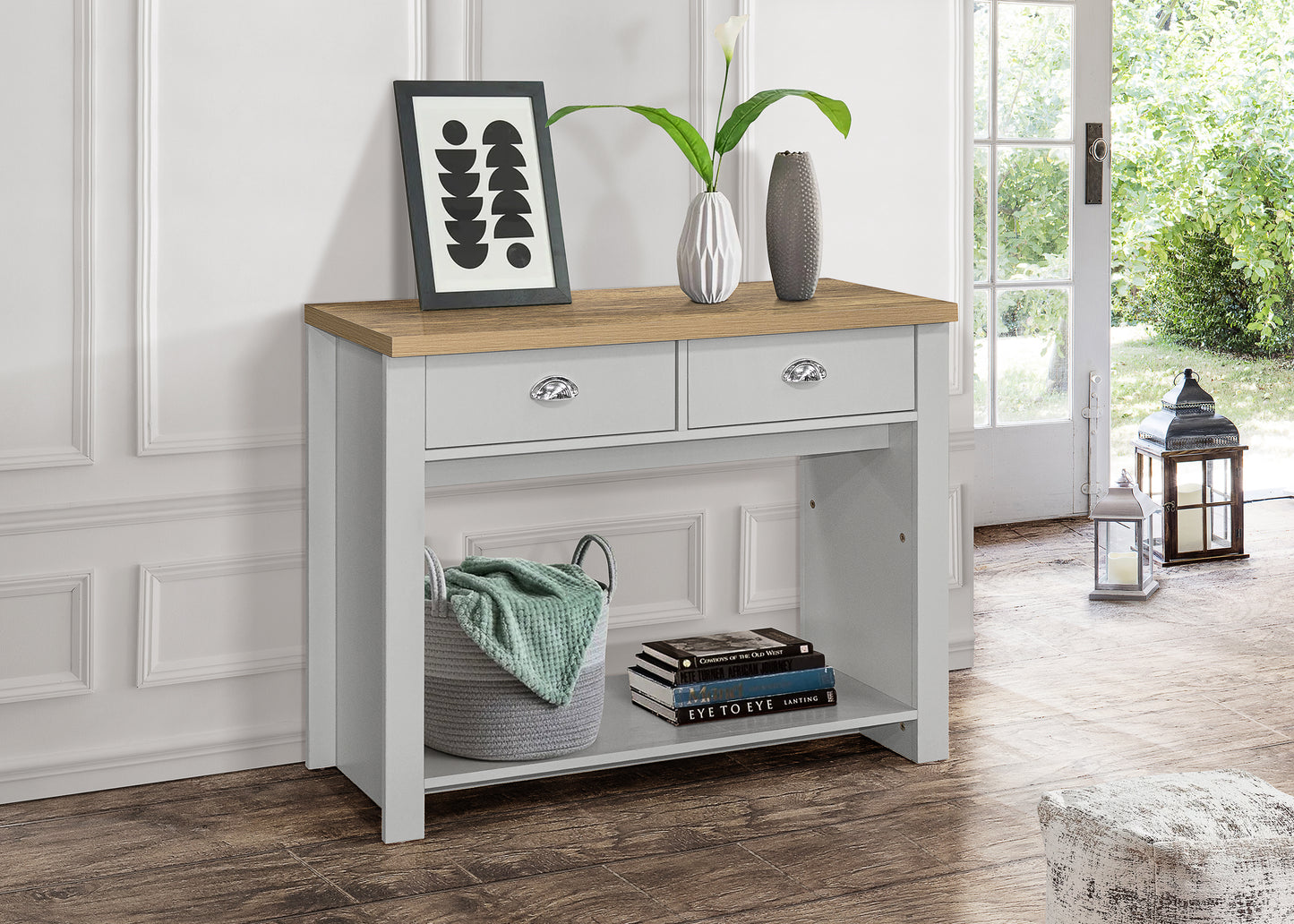 Highgate 2 Drawer Console Table Grey & Oak