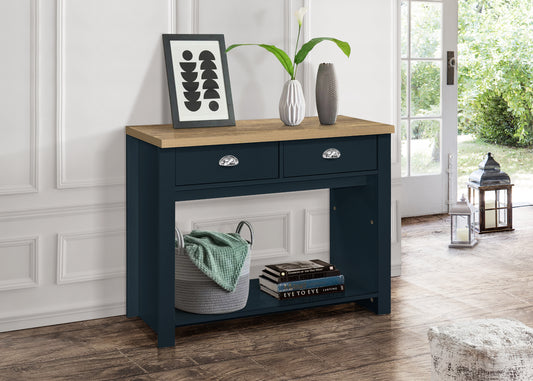 Highgate 2 Drawer Console Table Navy Blue & Oak