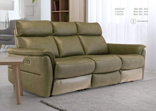 Puccini Green Faux Leather Recliner Sofa