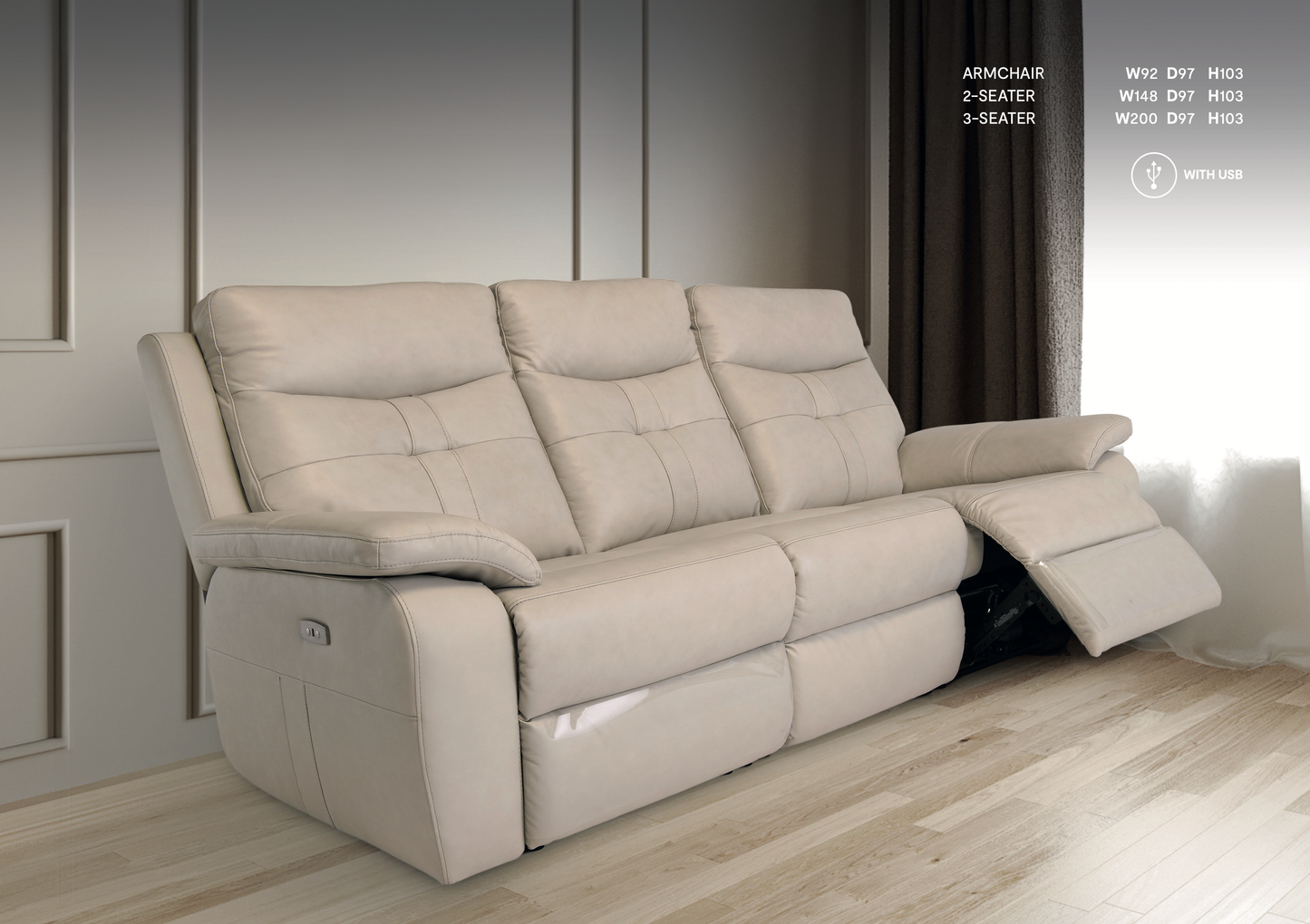 Sylvia Leather Electric Recliner Sofa - 5 Colour Options