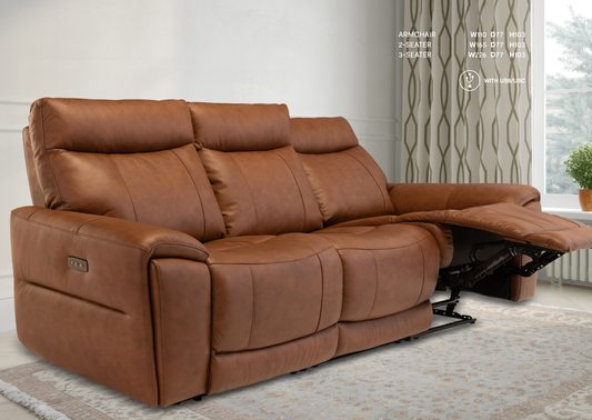 VIALI - Vintage Tan Leather Recliner Sofa